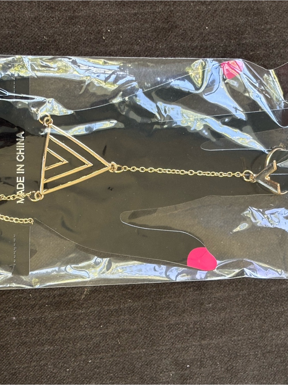 Fashion Jewelry Gold-tone Triangle Hand Chain with Pink Accents